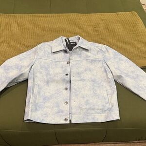 Cloud Wash Faux Leather Trucker Jacket - Blue